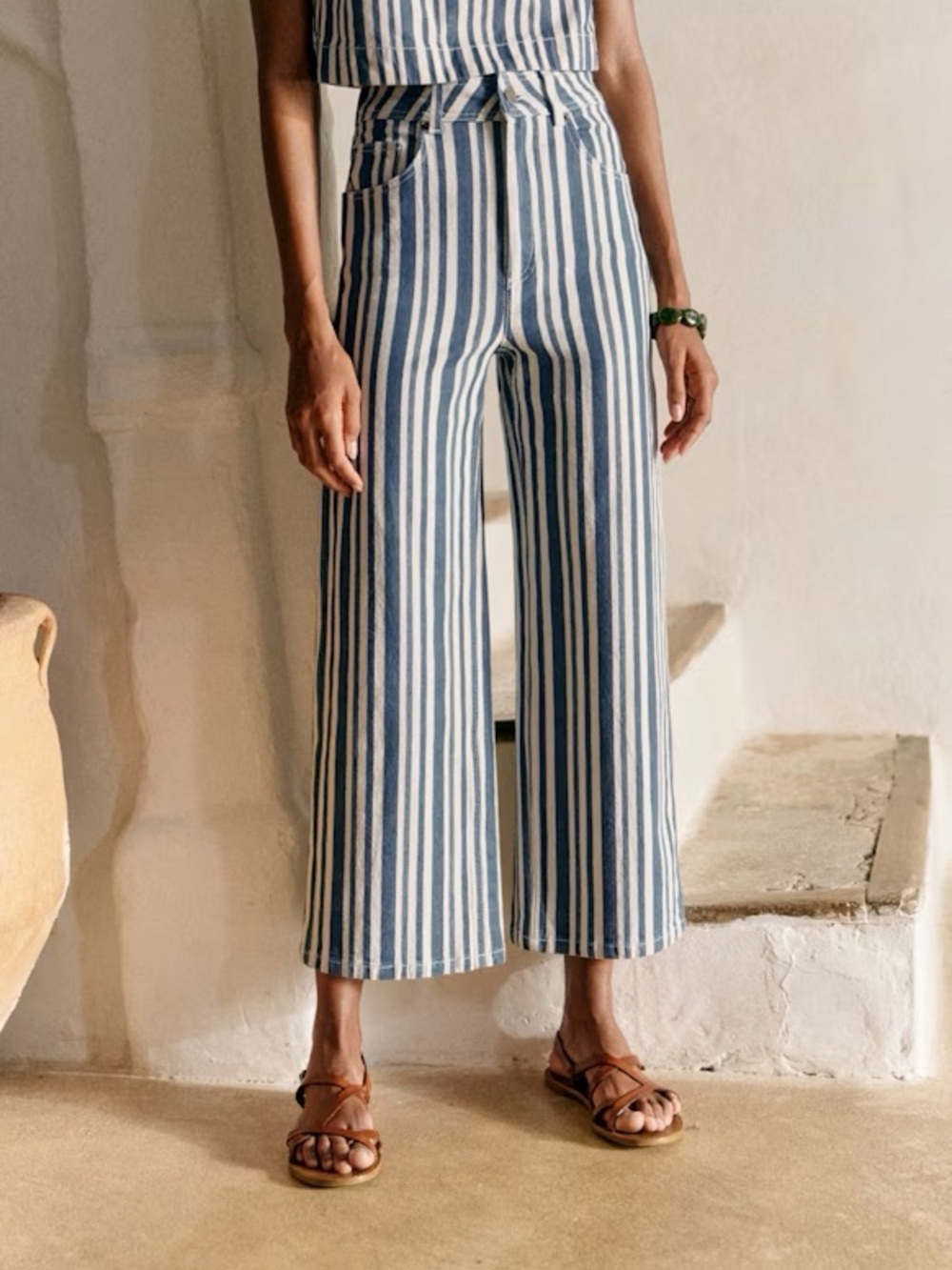 NWT Sézane Le Crop Denim in Swim Stripes Size 4/36